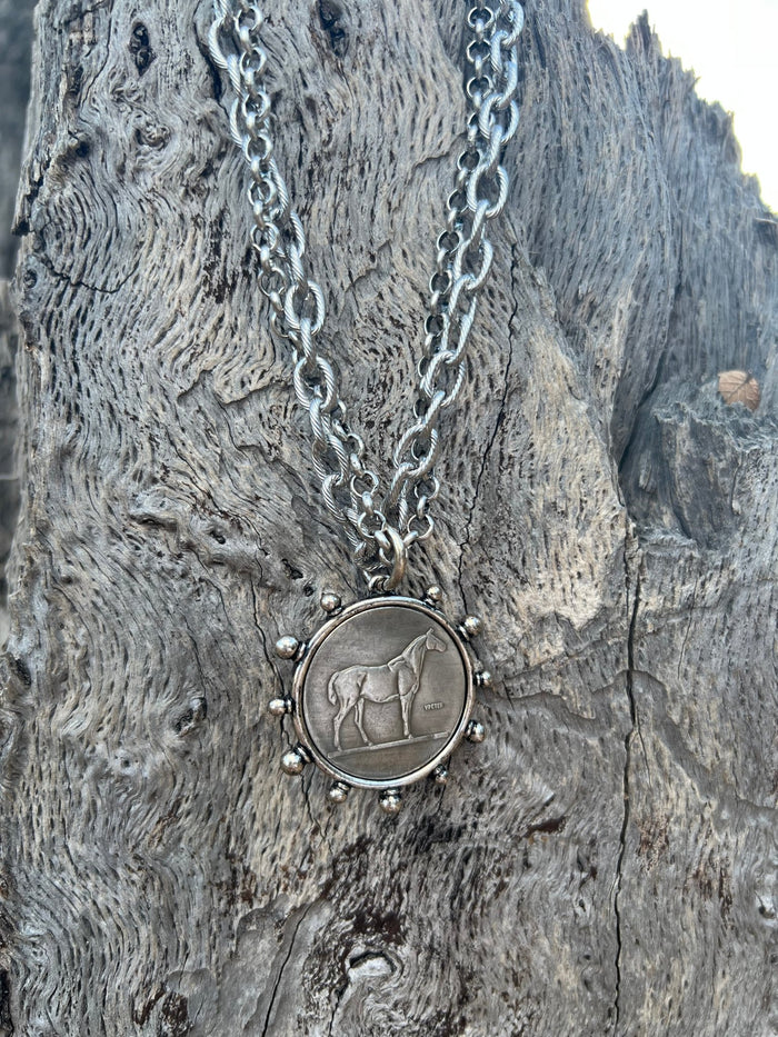 Horse Coin Double Chain Necklace
