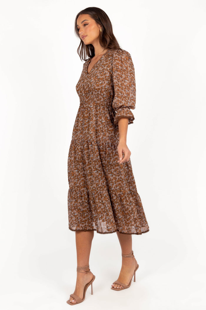 Petal and Pup USA DRESSES Simone Midi Dress - Camel