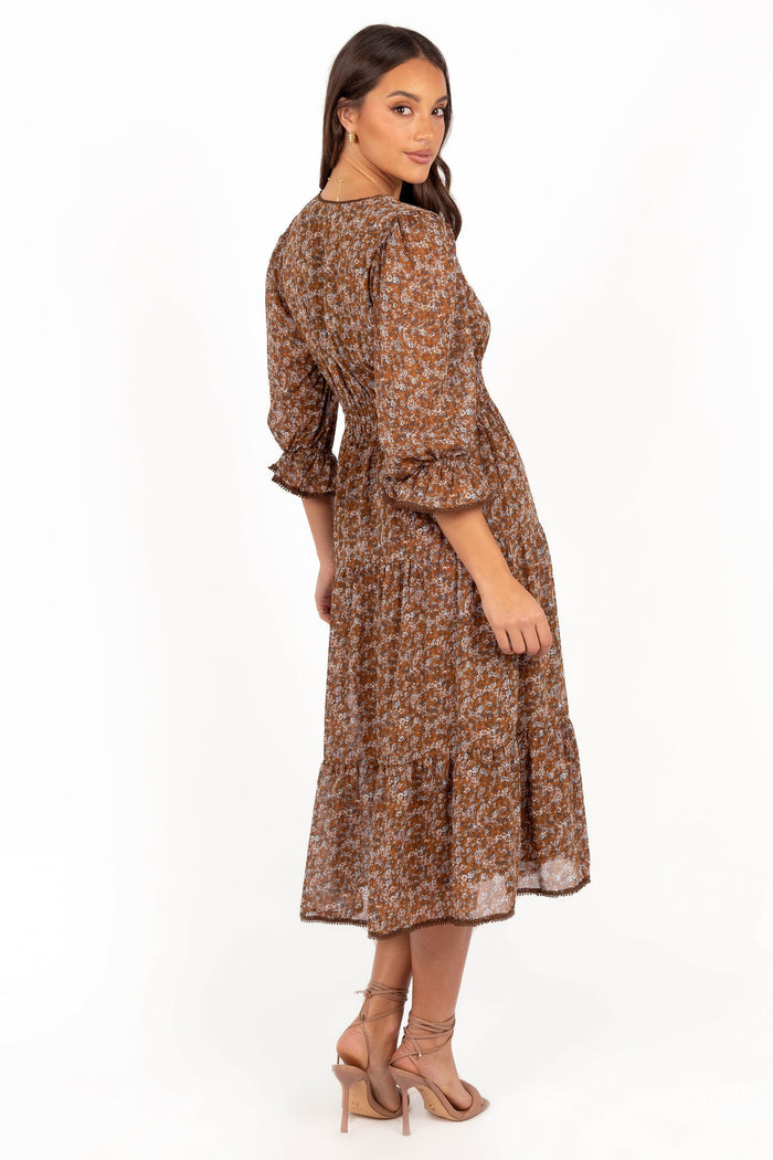 Petal and Pup USA DRESSES Simone Midi Dress - Camel
