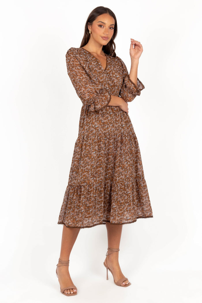 Petal and Pup USA DRESSES Simone Midi Dress - Camel