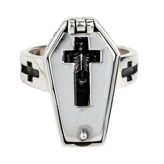 Sterling Silver Coffin Ring with Lid Closed