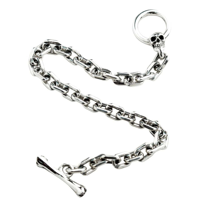 The solid 925 silver bracelet shown unclasped to display the full length of the chain.