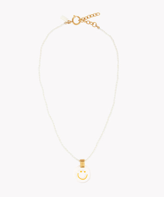 A gold-plated pendant necklace with a white pearl from the brand "WALD Berlin", inspired by the vibrant city of Berlin.