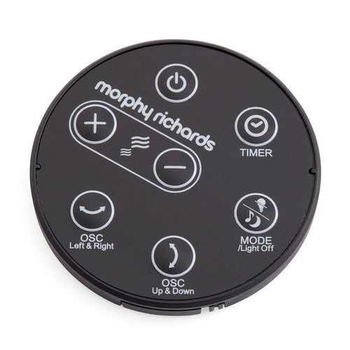 Remote with Morphy Richards branding and various buttons on a white background
