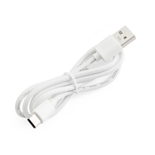 White USB cable with connectors on a white background