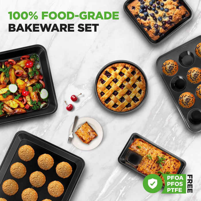 Stackable Non-Stick Bakeware Set, Easy Release Carbon Steel, Black
