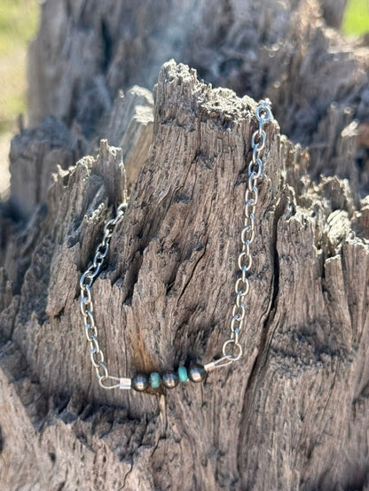 Sterling Silver Beads with Turquoise Rondelle Bracelet