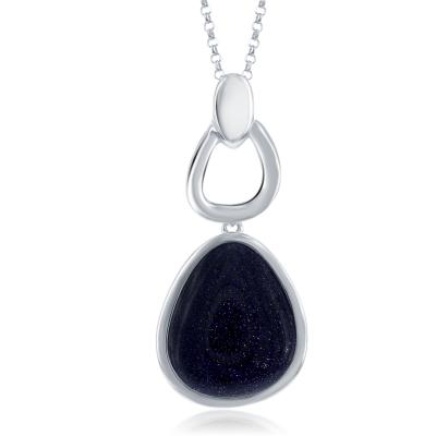 Sterling Silver Blue Sandstone Open Top Pear Shaped Necklace