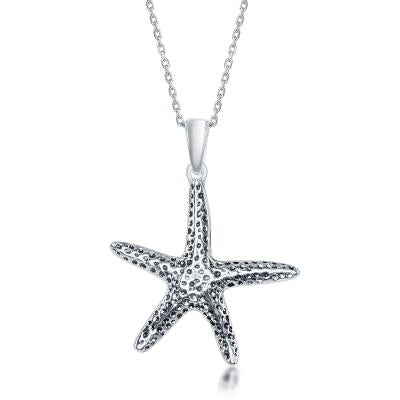 Sterling Silver Hammered Starfish Pendant with Sterling Silver Chain