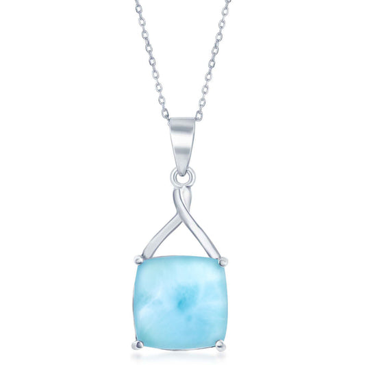 Sterling Silver Larimar Square Pendant with Sterling Silver Chain