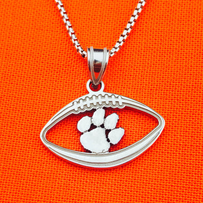 Sterling Silver LogoArt Officially Licensed Clemson University Football and Paw Pendant