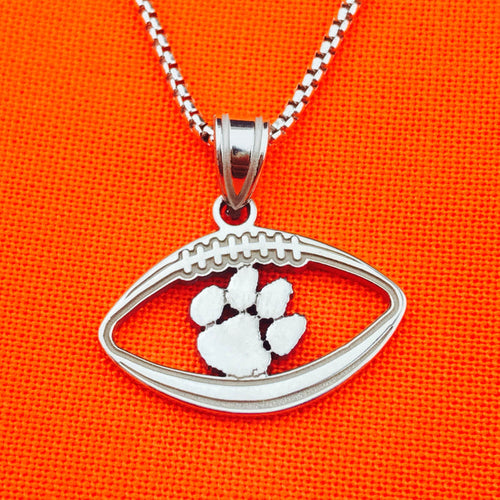 Sterling Silver LogoArt Officially Licensed Clemson University Football and Paw Pendant