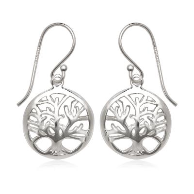 Sterling Silver Round Open Circle with Center Tree Earrings (88603)