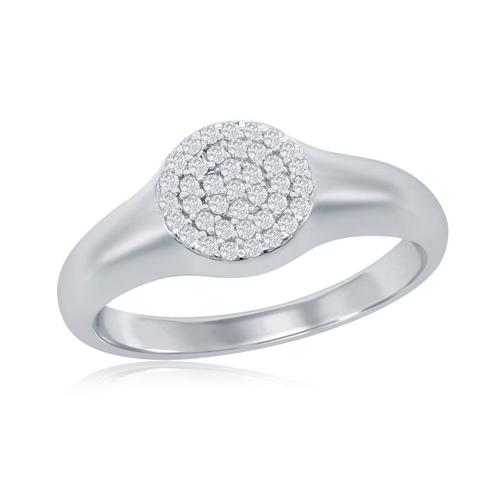 Sterling Silver Round Pave Cubic Zirconia Ring, Size 6.