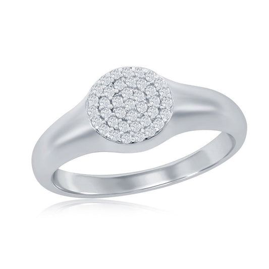 Sterling Silver Round Pave Cubic Zirconia Ring, Size 6.
