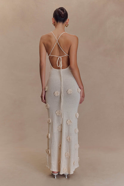Suki Knit Maxi Dress With Flowers - Nude
