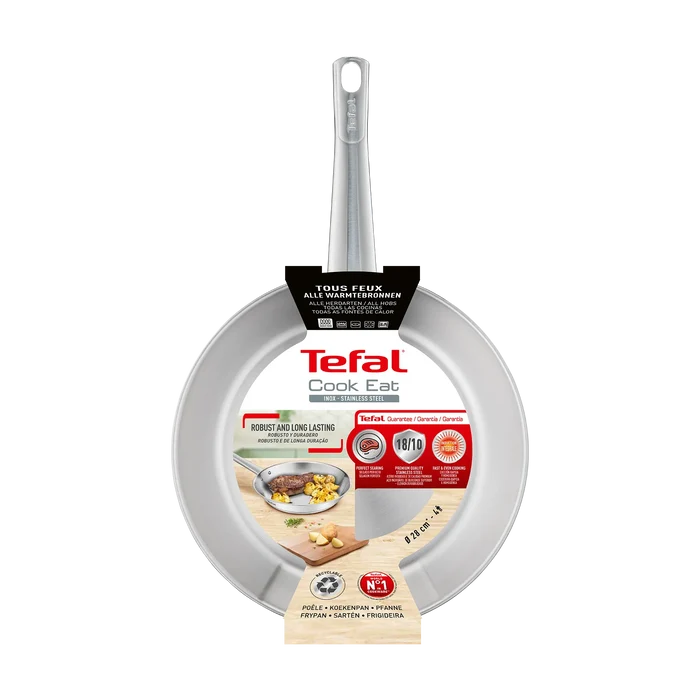 Tefal Cook Eat Induction Uncoated Stainless Steel Frypan 28cm Packaging