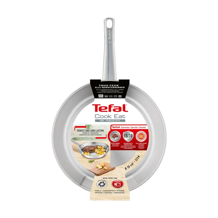 Tefal Cook Eat Induction Uncoated Stainless Steel Frypan 30cm Packaging
