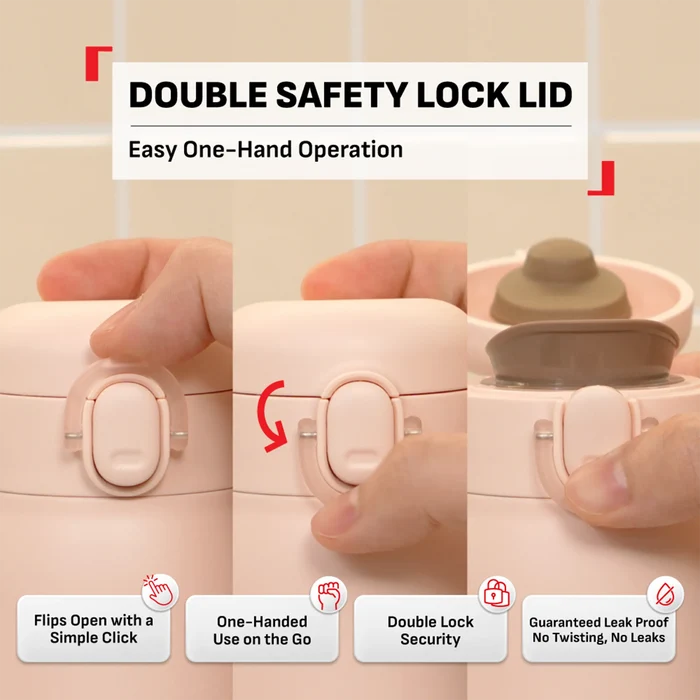 Tefal Easy to Go Stainless Steel Drink Bottle 500ml with double safety lock lid and easy one hand operation
