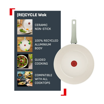 Tefal (Re)cycle Induction Ceramic Green Lichen Non-Stick Wok 28cm