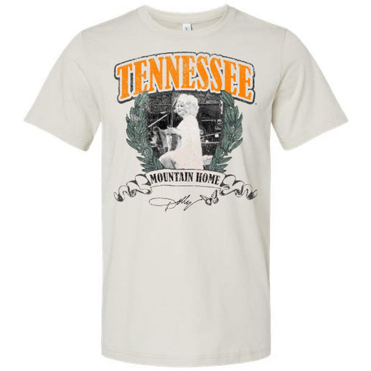 Tennessee Volunteers - Dolly Parton Mountain Home Tennessee Off White Thrifted Distressed Tee T-shirt