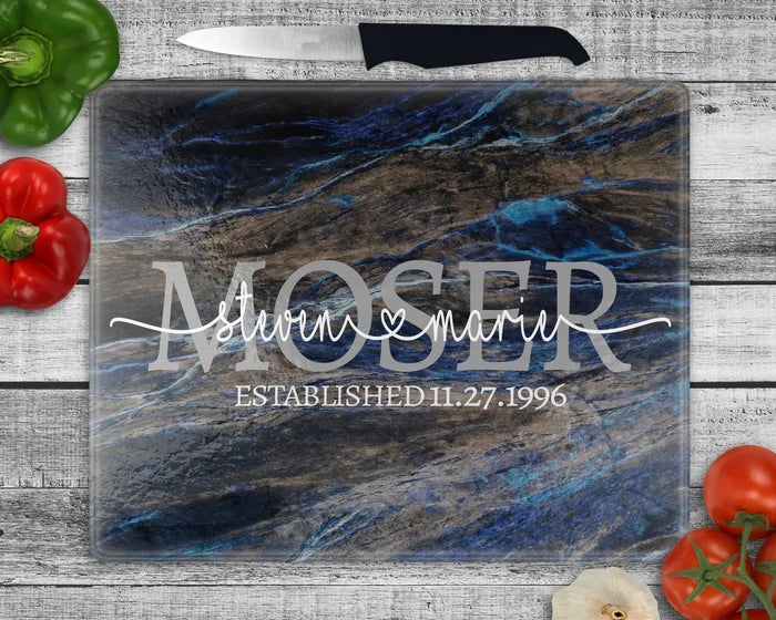 The Blue Rivera | Personalized Glass Cutting Board
