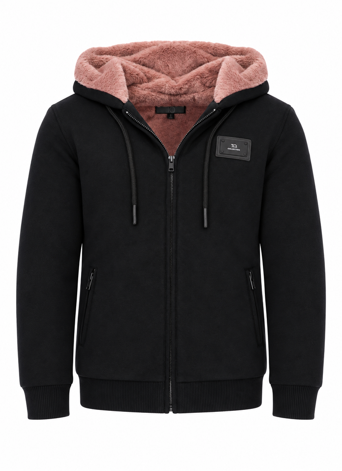 T.O. Adult's Black Fully Lined Fur Hoodie -Mauve Fur