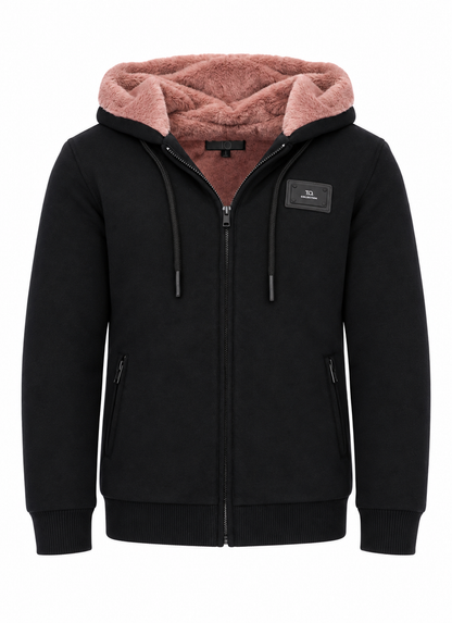 T.O. Adult's Black Fully Lined Fur Hoodie -Mauve Fur