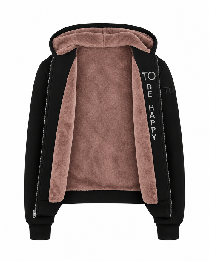 T.O. Adult's Black Fully Lined Fur Hoodie -Mauve Fur