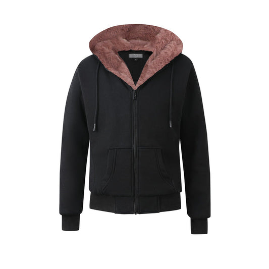 T.O. Adult's Black Hoodie with Removeable Fur - Mauve