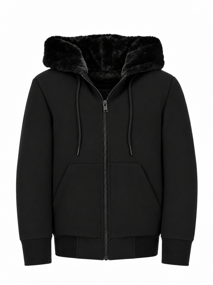T.O. Collection Dressy Boy's Lightweight Fully Lined Fur Hoodie - Black