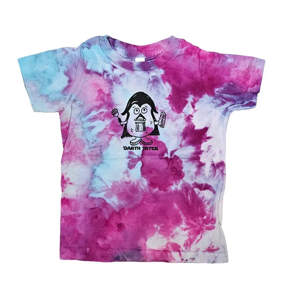 Toddler Ice Dyed Darth Tater T-shirt, screen printed with eco-friendly waterbased inks, toddler sizes