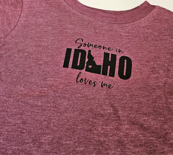 Toddler Someone in Idaho Loves Me Purple T-Shirt, Eco Friendly Water based inks.