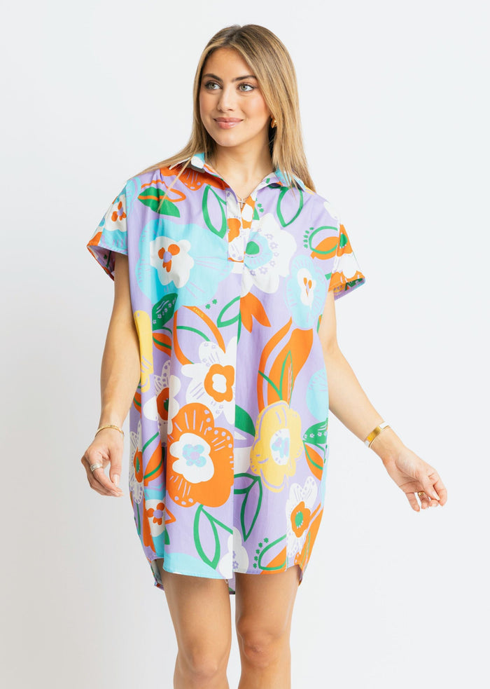 Tropical Garden Artist Floral Dress - Purple