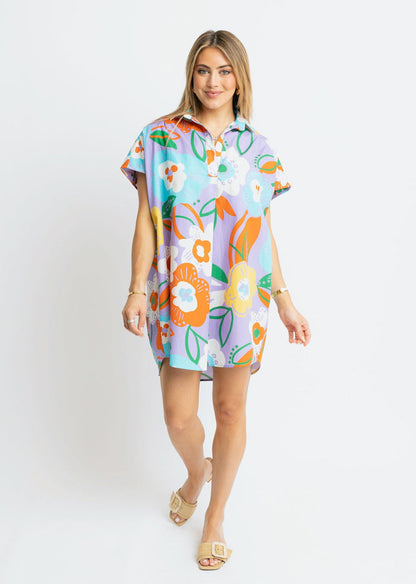 Tropical Garden Artist Floral Dress - Purple