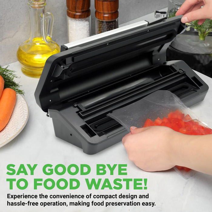 Vacuum Sealer for Food Freshness, Dual Seal, Built-in Cutter, Silver