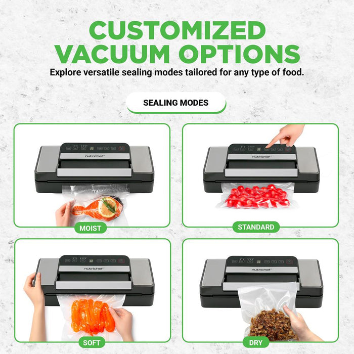 Vacuum Sealer for Food Freshness, Dual Seal, Built-in Cutter, Silver