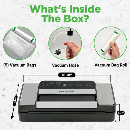 Vacuum Sealer for Food Freshness, Dual Seal, Built-in Cutter, Silver
