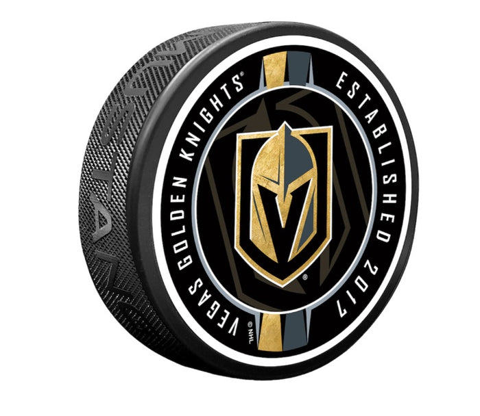 Vegas Golden Knights Ribbon Hockey Puck - Vegas Team Store