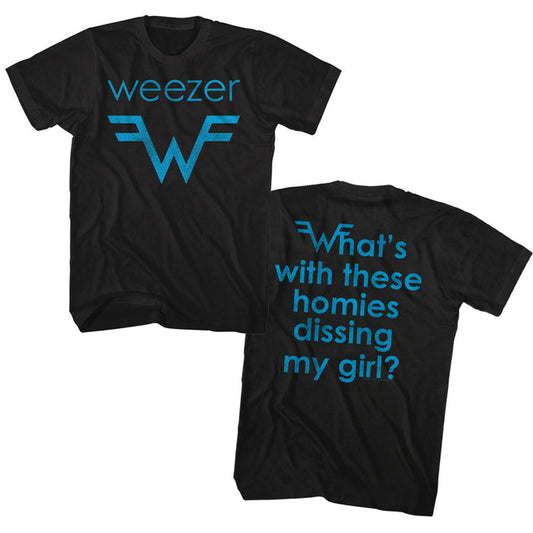 Weezer - Blue Logo And Lyrics Adult T-Shirt