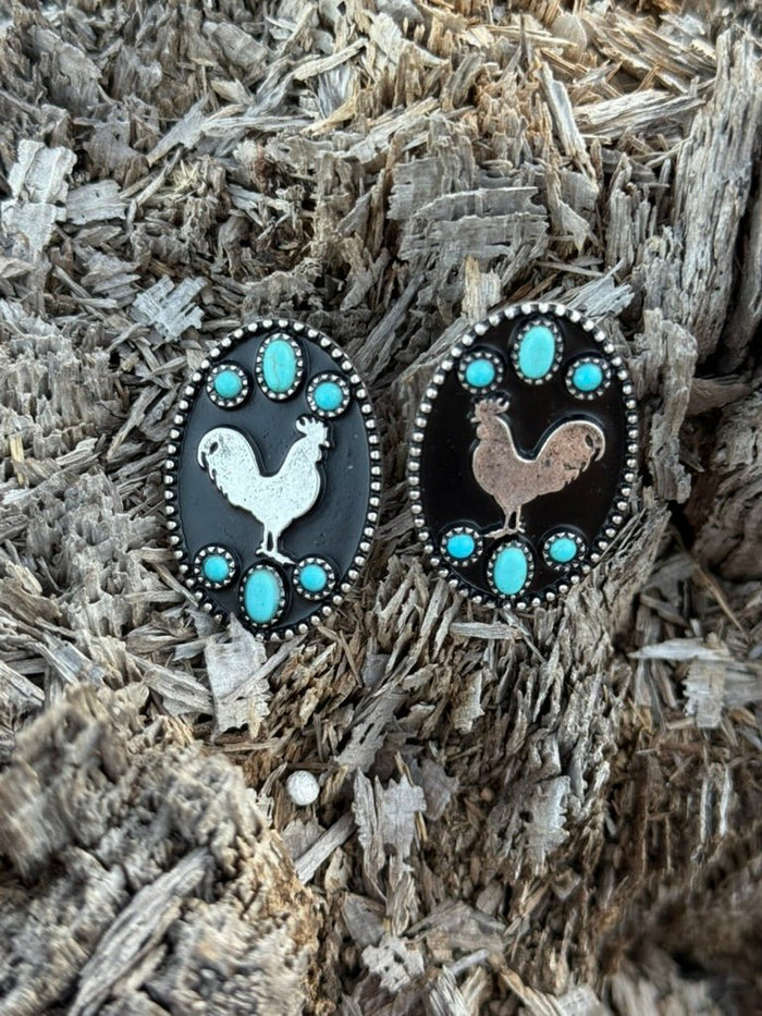 Western Rooster Turquoise Post Earrings