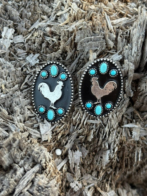 Western Rooster Turquoise Post Earrings