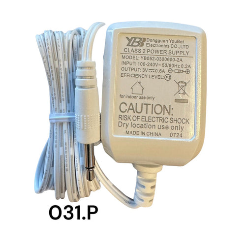 White Replacement Adapter 3V DC 600mA with Male Jack