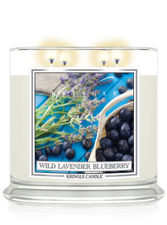 Kringle Candle Wild Lavender Blueberry candle with label on a white background