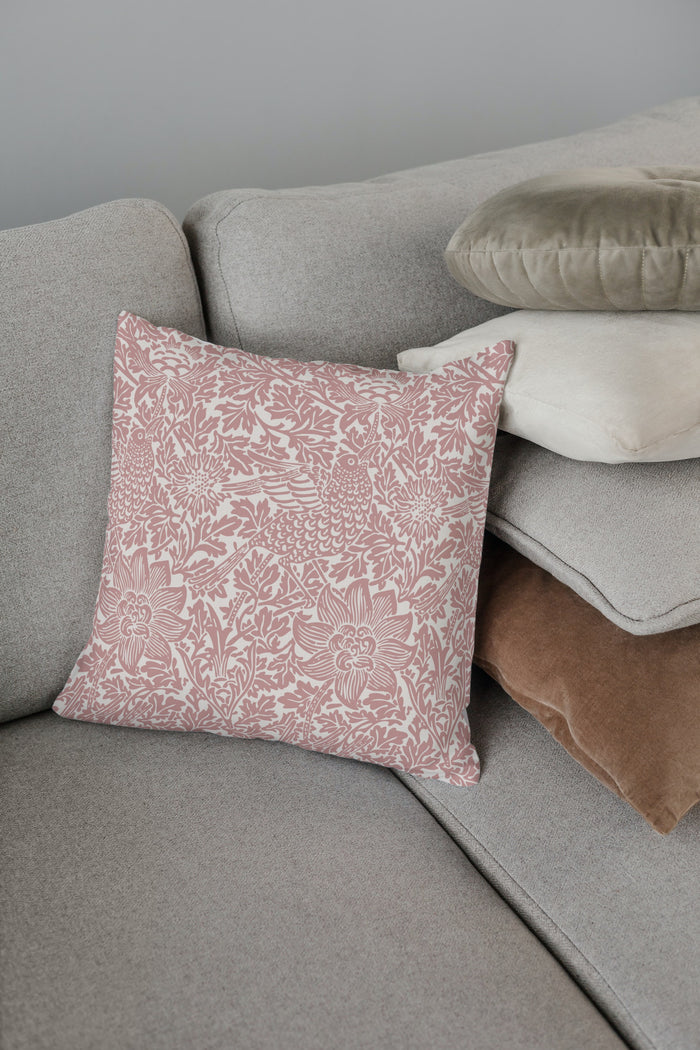 William Morris Cotton Pillows Bird & Anemone Coral Blush