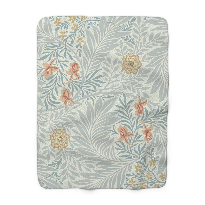 William Morris Larkspur Blue Peach Fleece Lined Blanket