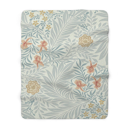 William Morris Larkspur Blue Peach Fleece Lined Blanket