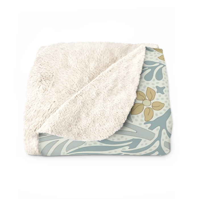 William Morris Larkspur Blue Peach Fleece Lined Blanket