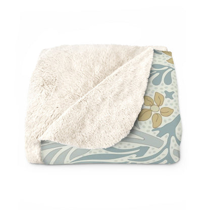William Morris Larkspur Blue Peach Fleece Lined Blanket