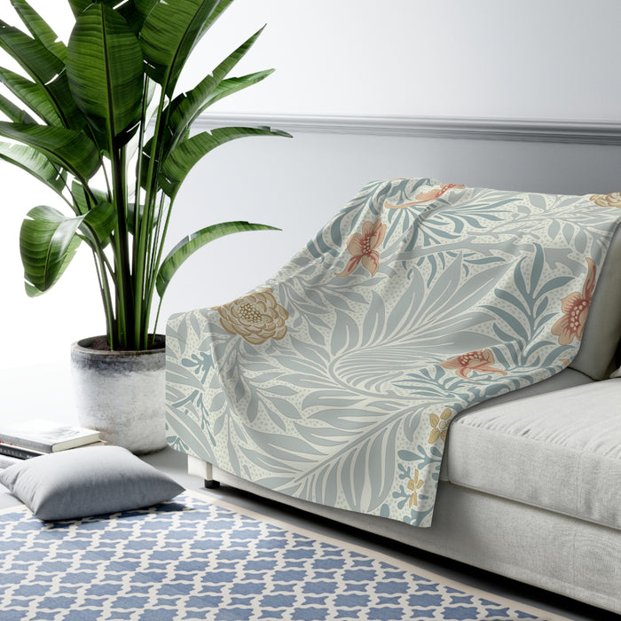 William Morris Larkspur Blue Peach Fleece Lined Blanket